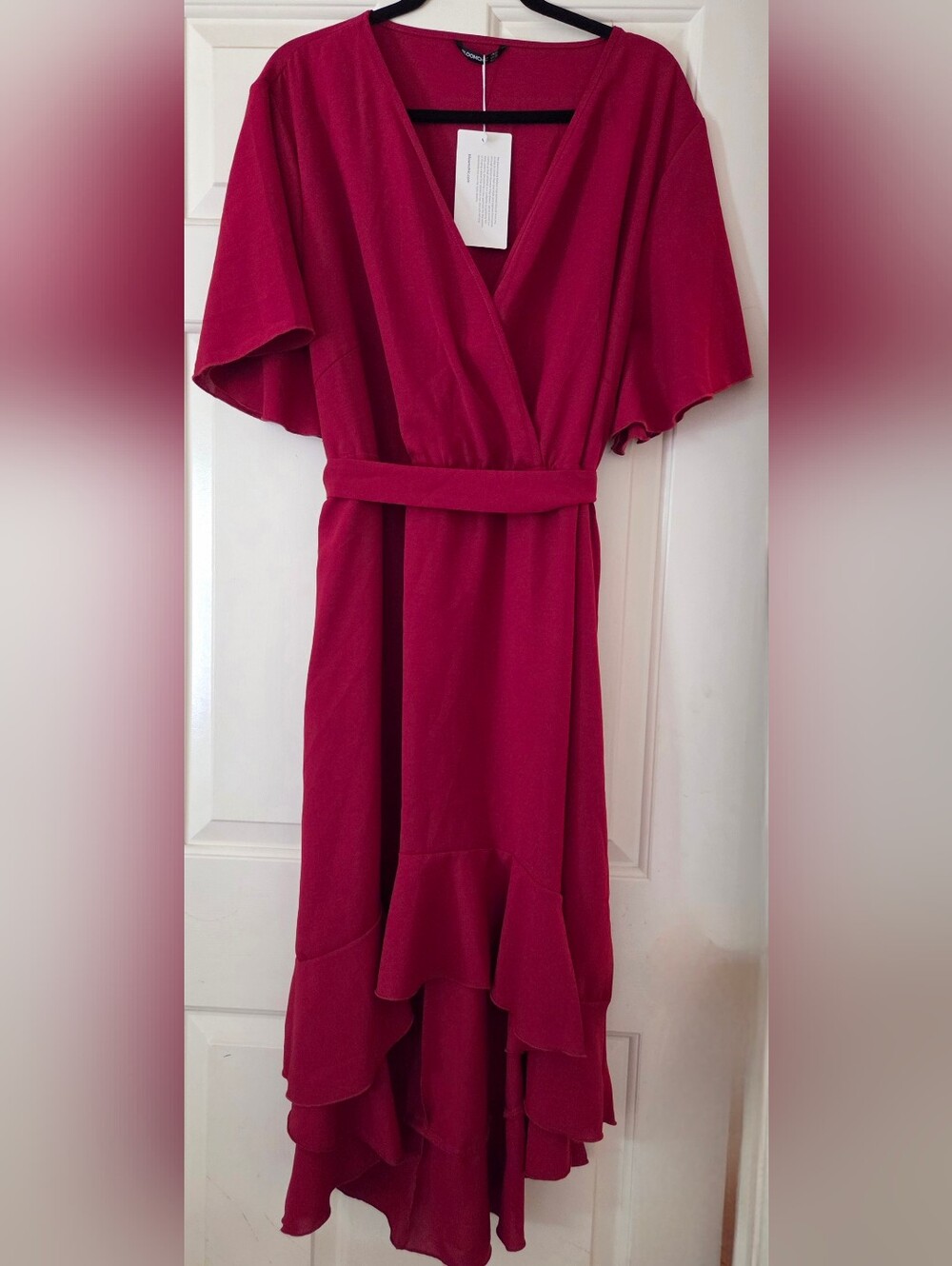 BloomChic Red Wrap Midi Dress with Belt